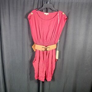 Chocolate USA Womens Medium Red Belted Mini Dress Gold‎ Anchor Buttons